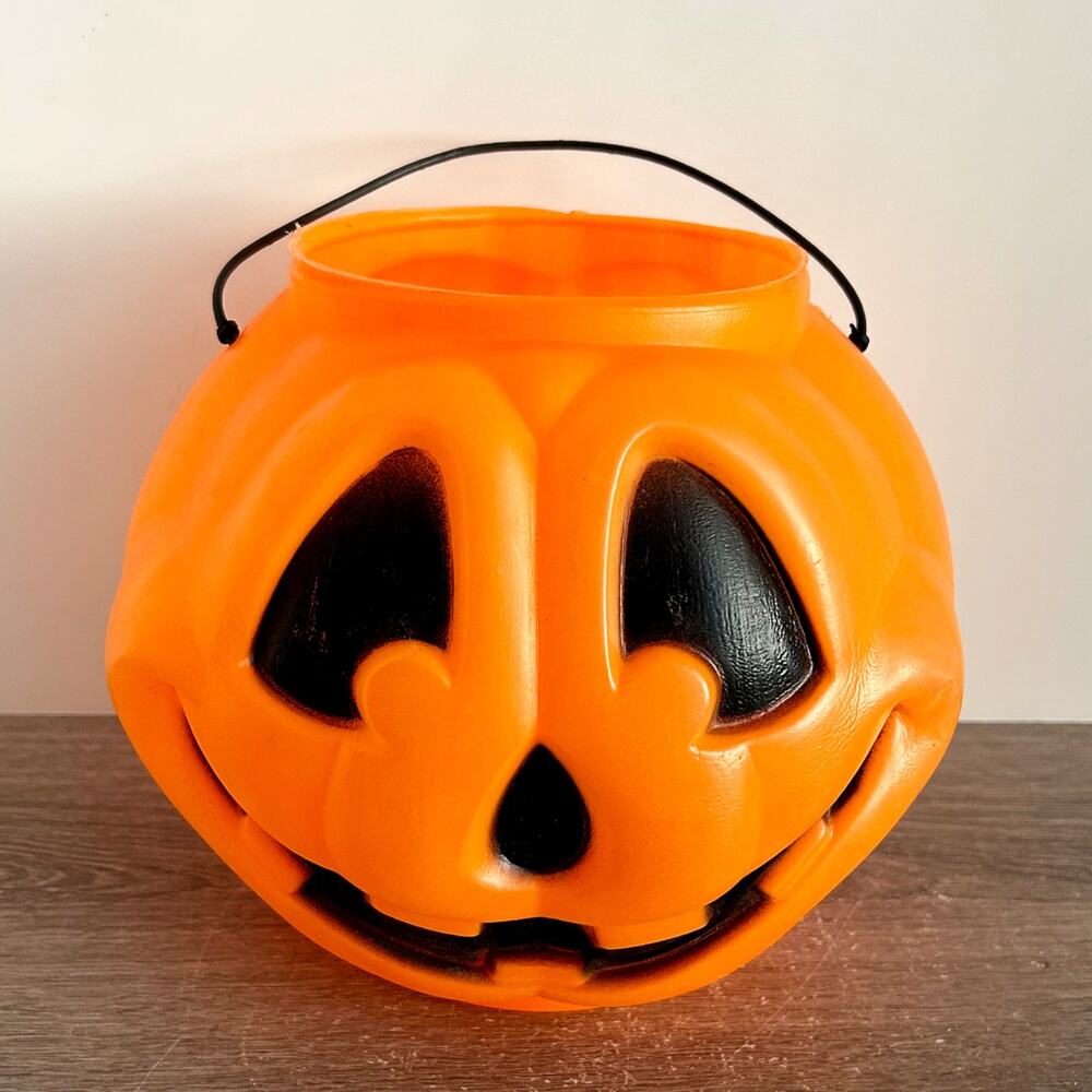 Vtg Halloween Jack o Lantern Pumpkin Bucket Blow Mold General Foam Plastics USA
